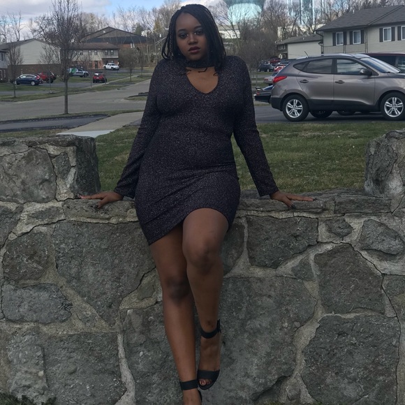 Black evening dress glittered in rose gold - Picture 2 of 4